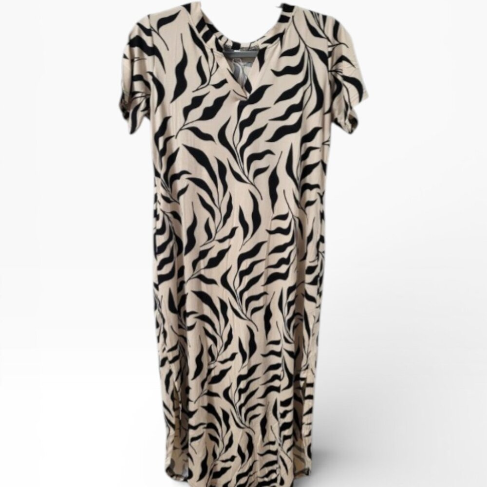 Beige & Black Zebra Print Midi Dress